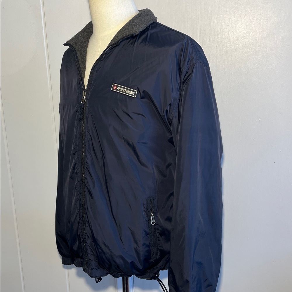 Abercrombie REVERSIBLE Navy Nylon & Grey Fleece Warm Jacket Men's Size Large - Picture 2 of 16
